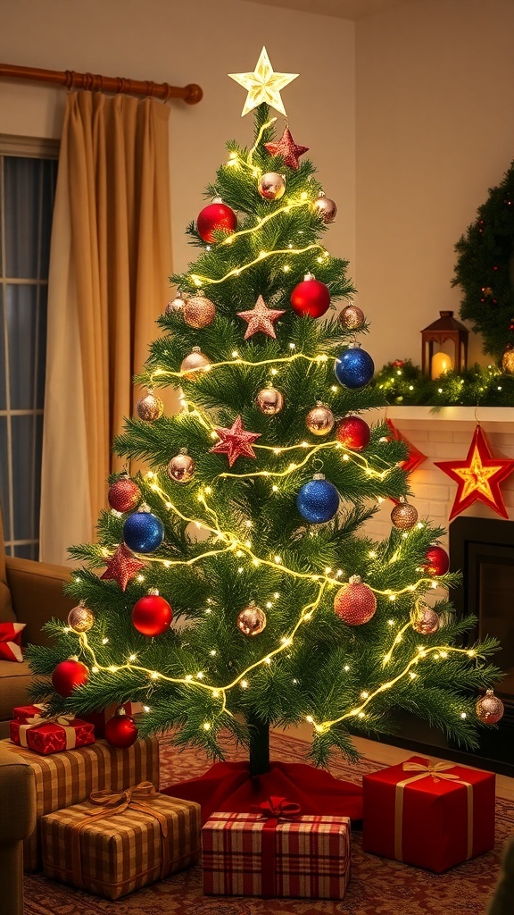 Creative Decor Ideas for a 4ft Christmas Tree A 4ft Christmas tree decorated with lights and ornaments in a cozy living room setting.
